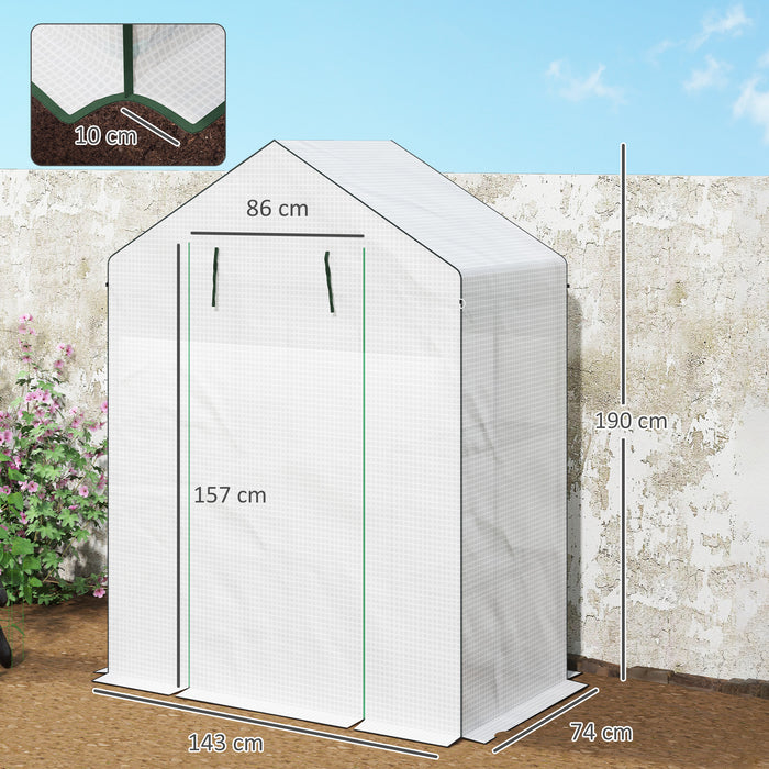 Walk-in Greenhouse with 4 Shelves, Outdoor Small Greenhouse, White