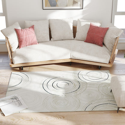 Swirl Pattern Washable Rug, Allergy-Friendly Floor Carpet, Cream