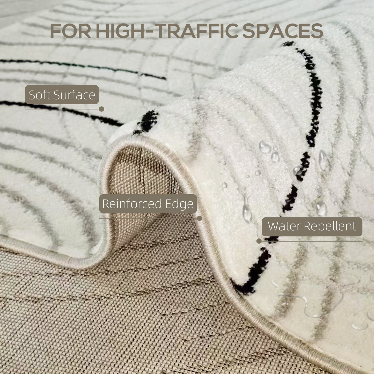 Swirl Pattern Washable Rug, Allergy-Friendly Floor Carpet, Cream