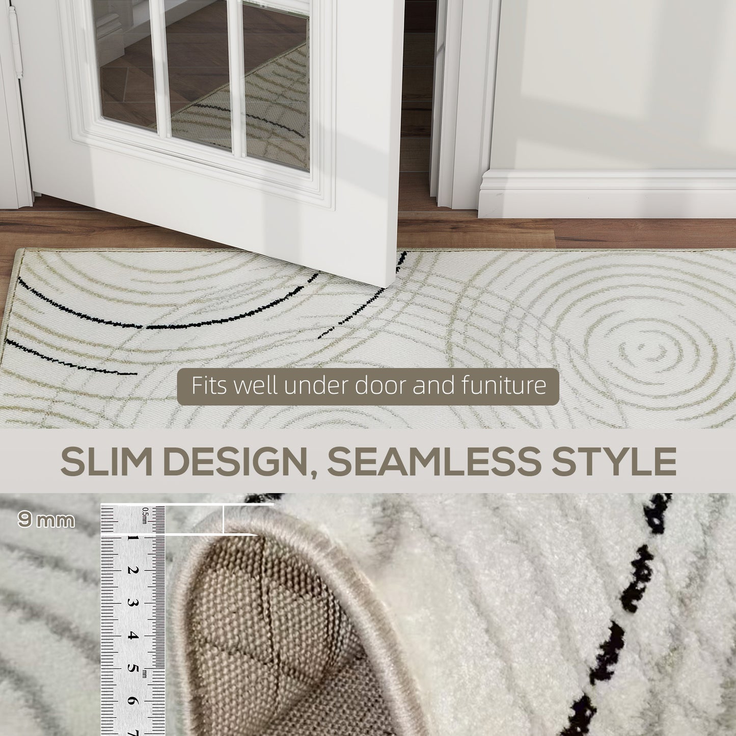 Swirl Pattern Washable Rug, Allergy-Friendly Floor Carpet, Cream