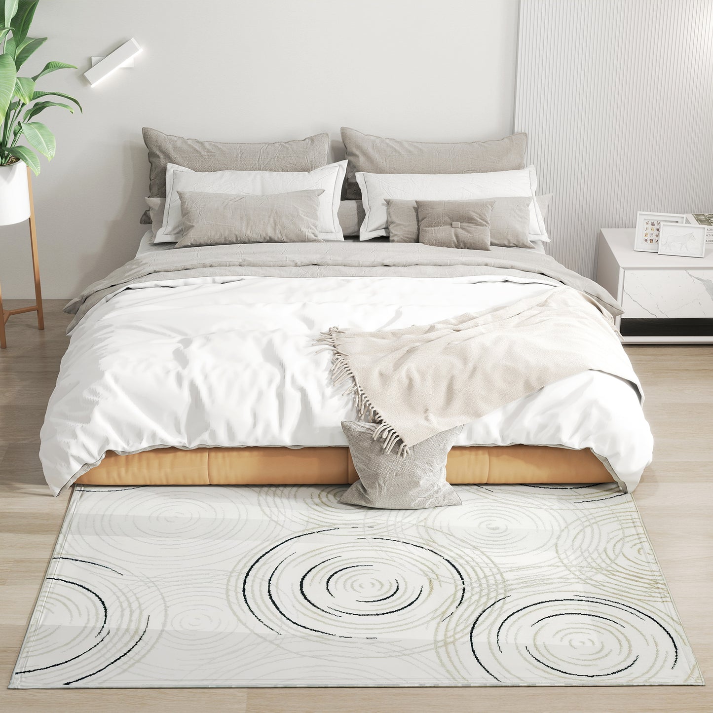 Swirl Pattern Washable Rug, Allergy-Friendly Floor Carpet, Cream