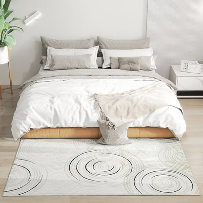 Swirl Pattern Washable Rug, Allergy-Friendly Floor Carpet, Cream