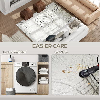 Swirl Pattern Washable Rug, Allergy-Friendly Floor Carpet, Cream