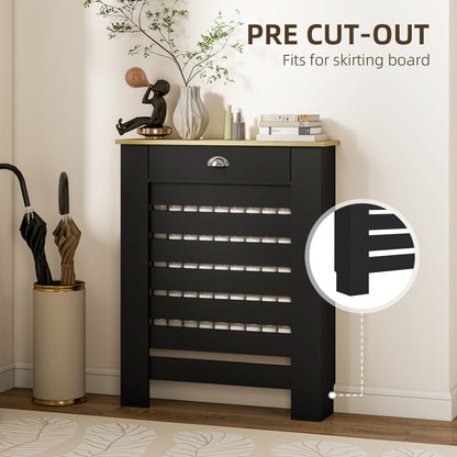 Radiator Cover with Drawer, Horizontal Slat, 78cm, Black