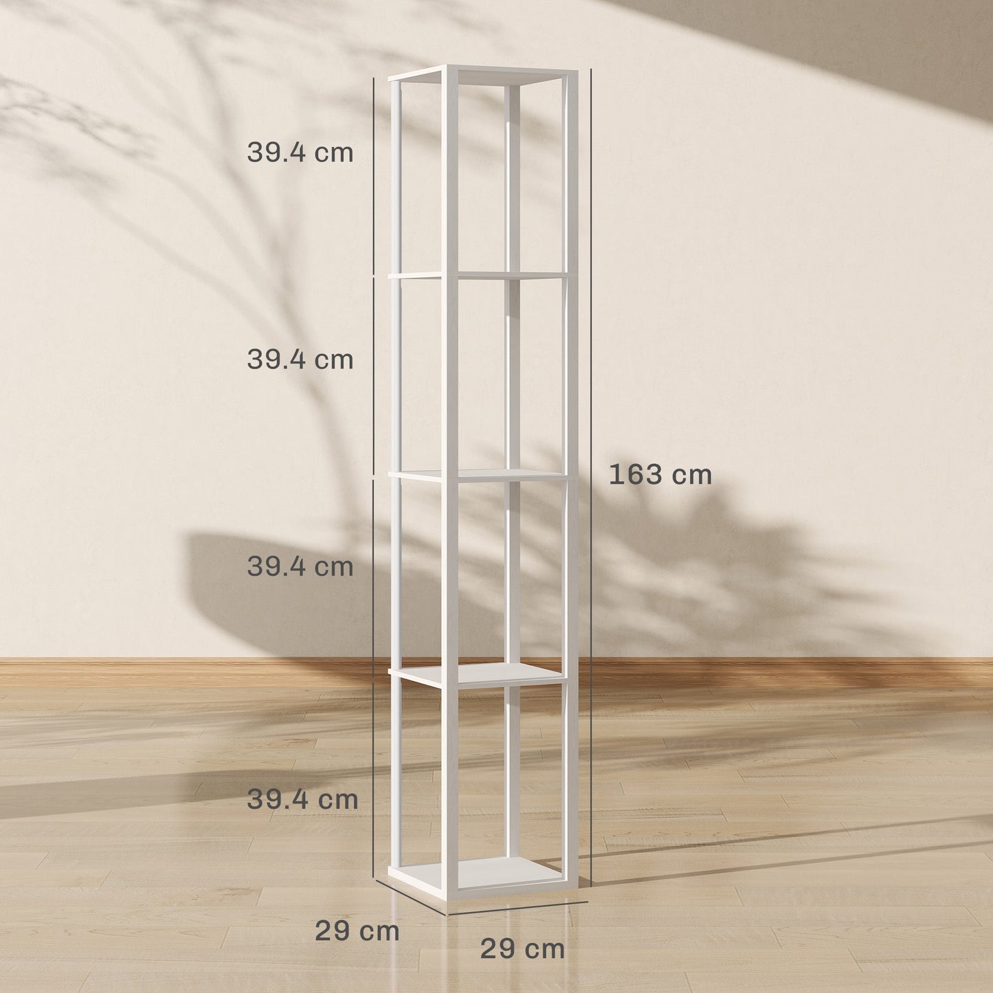 RGB LED Floor Lamp with Shelves and Remote Control for Bedroom, White