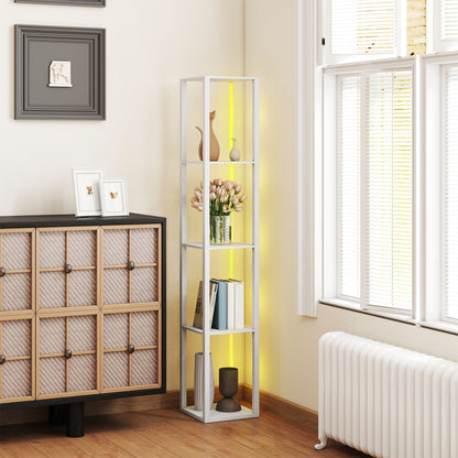 RGB LED Floor Lamp with Shelves and Remote Control for Bedroom, White