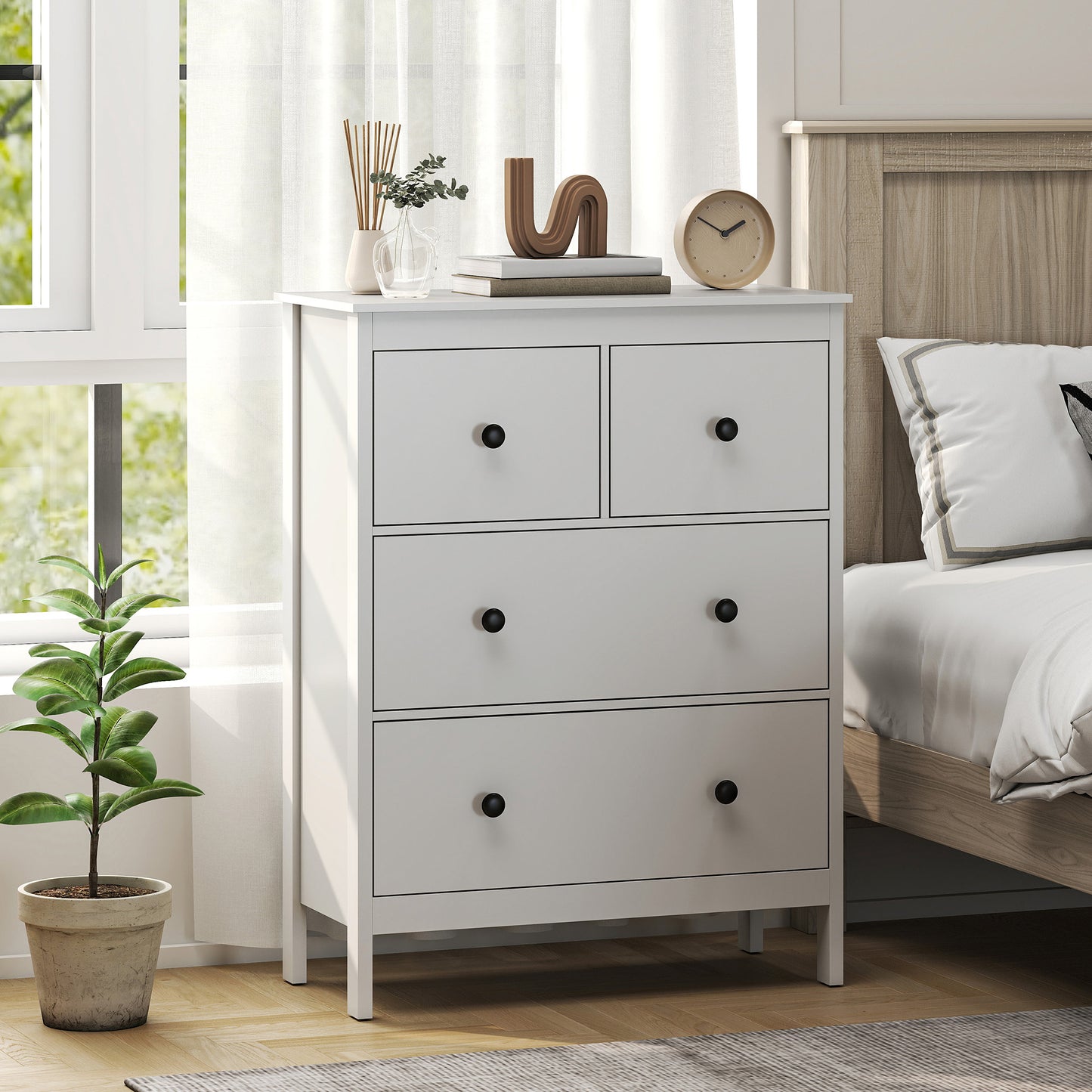 Modern Chest of Drawers, 4 Drawer Dresser for Bedroom, White