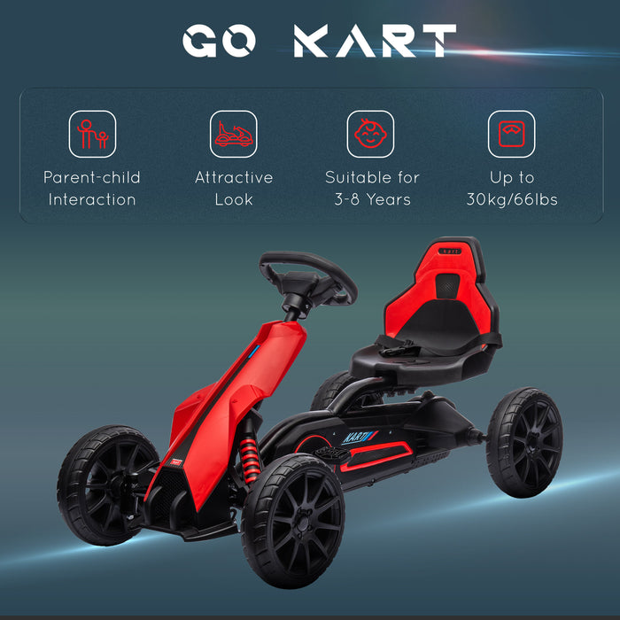 Children Pedal Go Kart, Kids Ride on Racer w/ Adjustable Seat, Shock Absorption EVA Tyres, Handbrake, for Kids Aged 3-8, Red