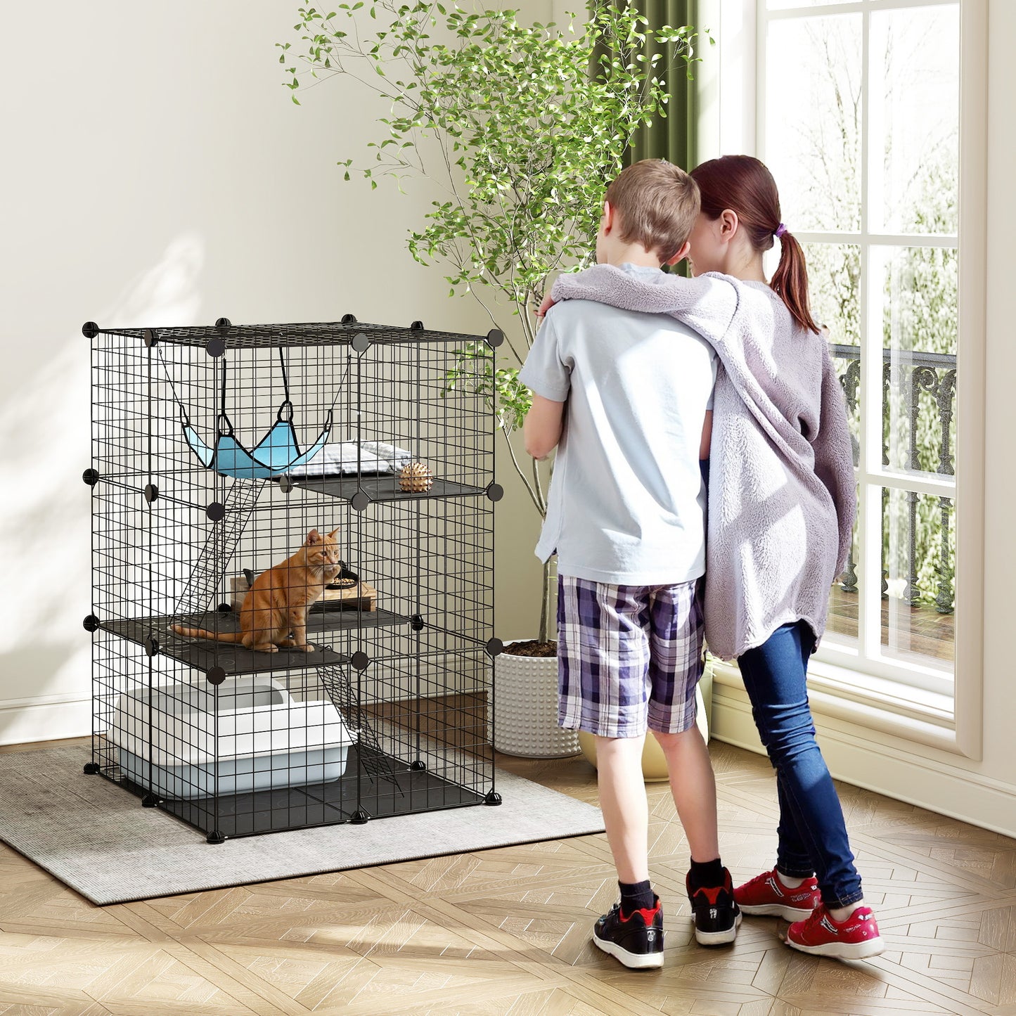 Indoor Cat Cage with DIY Customizable Design 105 cm Black
