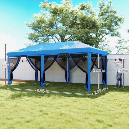 6 x 3(m) Pop Up Party Tent Canopy with 6 Removable Sidewalls Blue