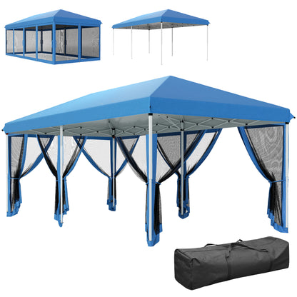 6 x 3(m) Pop Up Party Tent Canopy with 6 Removable Sidewalls Blue