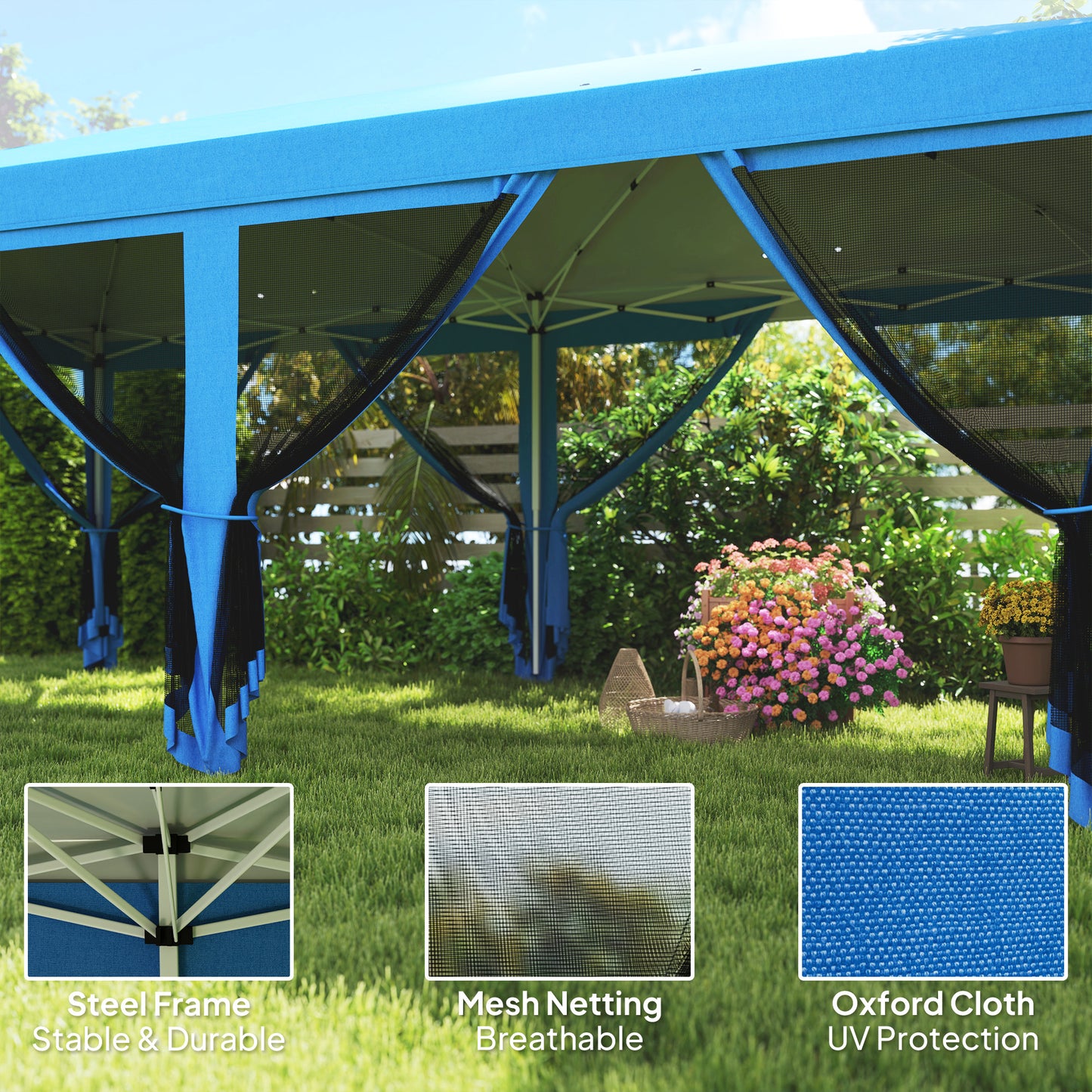 6 x 3(m) Pop Up Party Tent Canopy with 6 Removable Sidewalls Blue