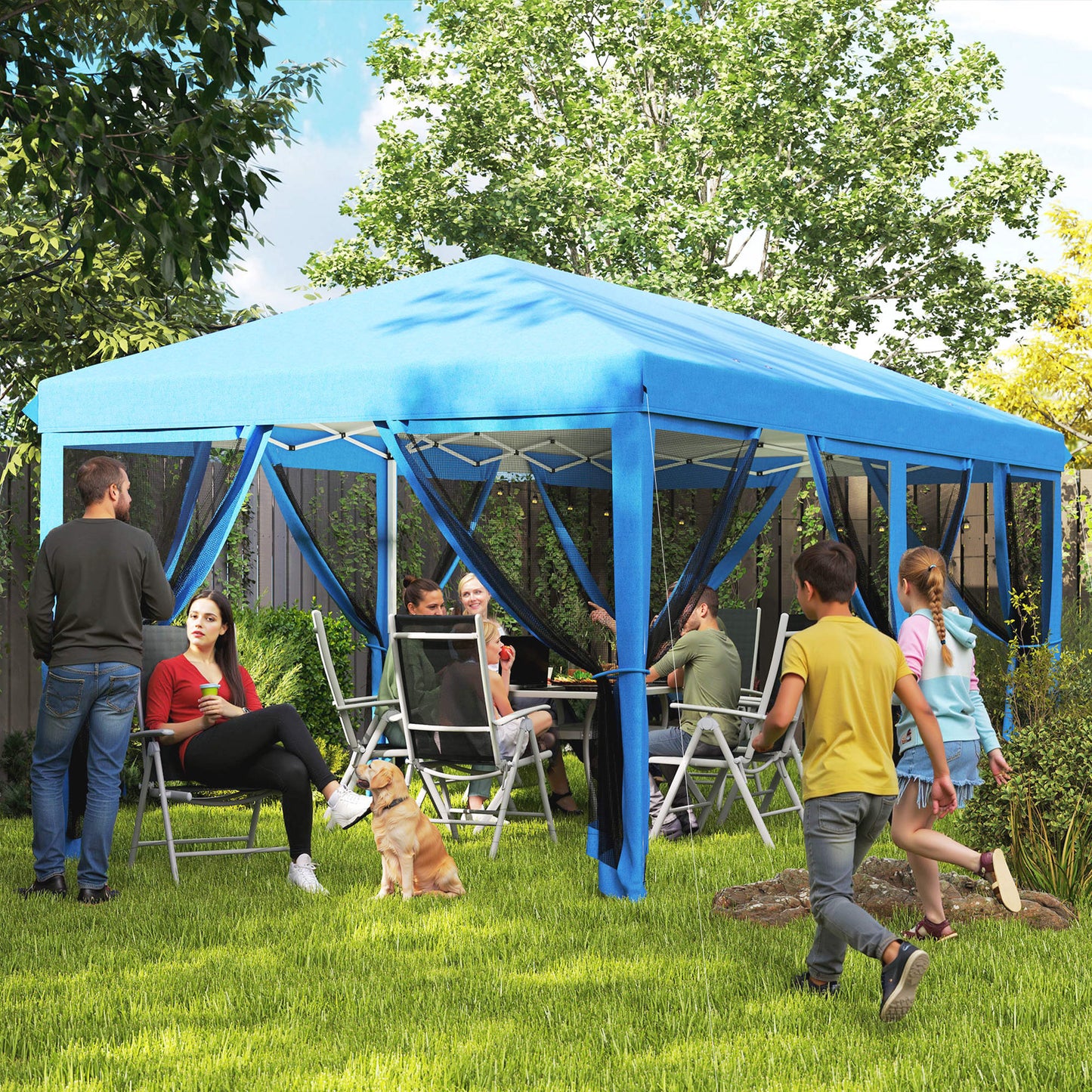 6 x 3(m) Pop Up Party Tent Canopy with 6 Removable Sidewalls Blue