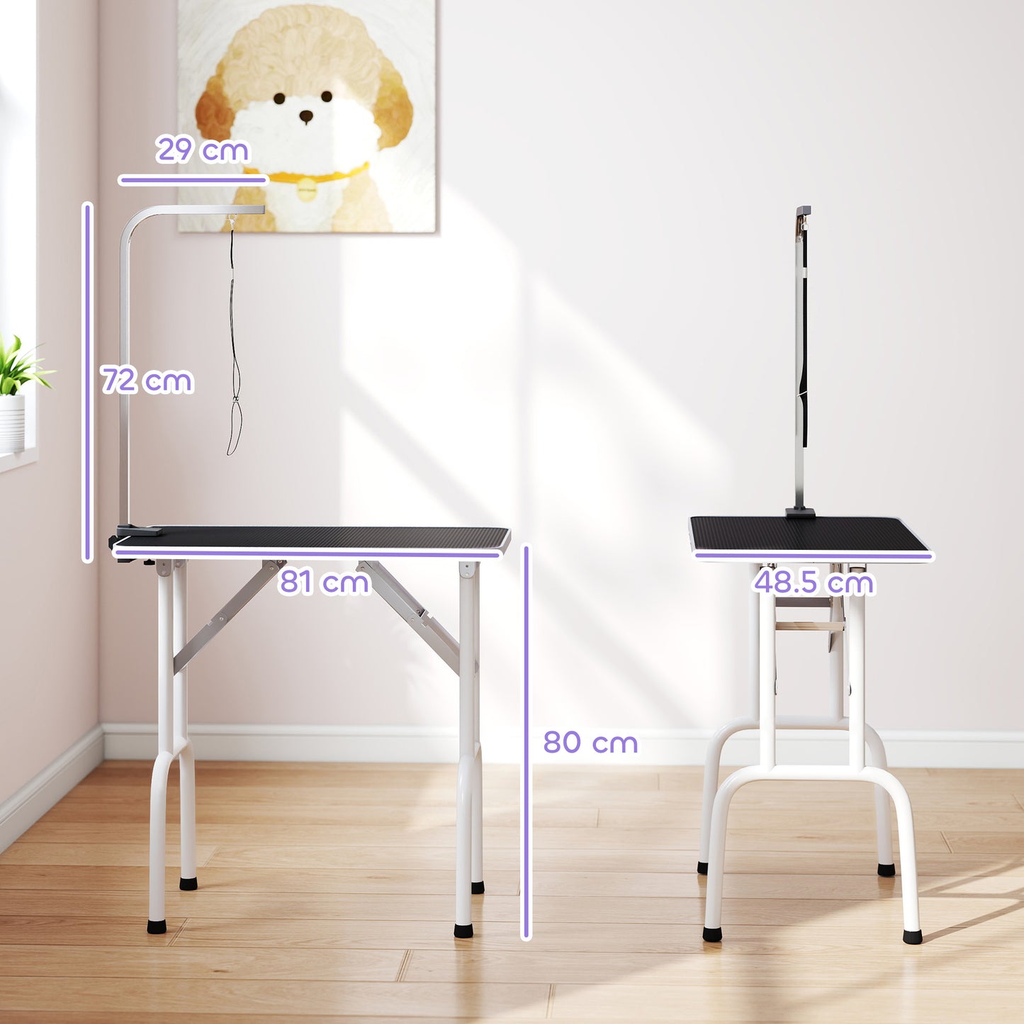 Foldable Dog Grooming Table Adjustable Arm for Small Dogs 81x49x80 cm
