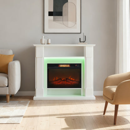 1800W Inset Electric Fireplace with RGB LED Lights, White