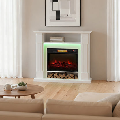 1800W Inset Electric Fireplace with RGB LED Lights, White