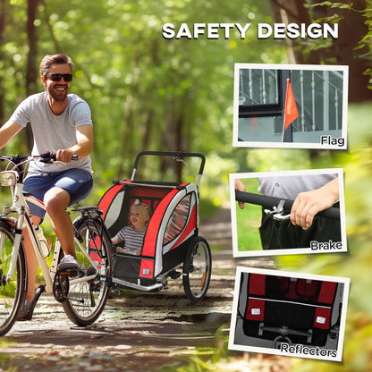 2 Seat Child Bike Trailer, Baby Bicycle Trailer for 2 Kids, Red