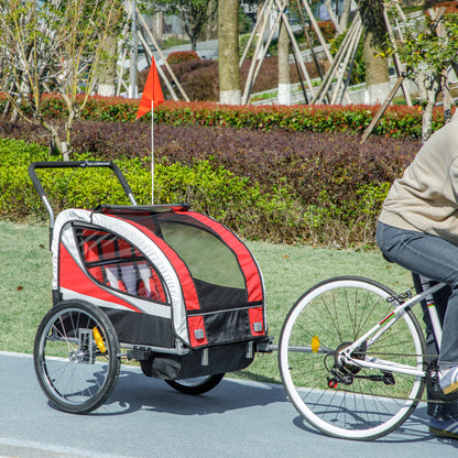 2 Seat Child Bike Trailer, Baby Bicycle Trailer for 2 Kids, Red