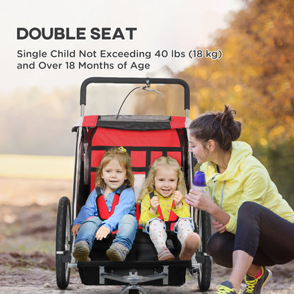 2 Seat Child Bike Trailer, Baby Bicycle Trailer for 2 Kids, Red