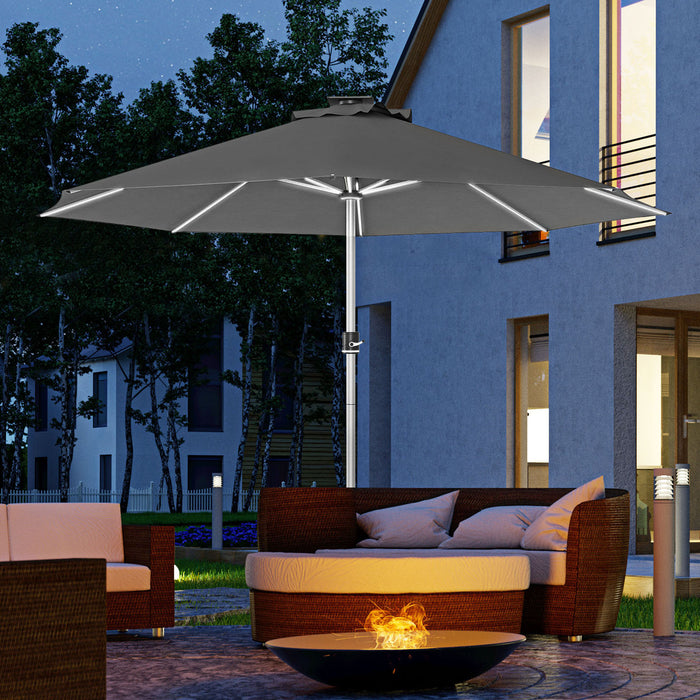 LED Patio Umbrella, Lighted Deck Umbrella with 4 Lighting Modes, Solar & USB Charging, Charcoal Grey