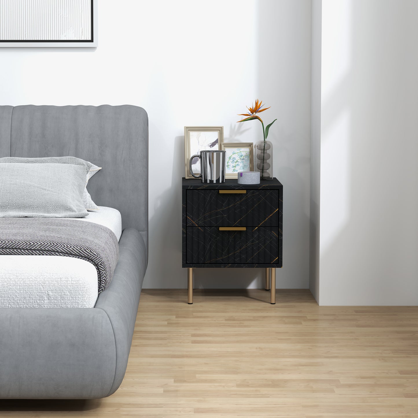 Bedside Table Bedside Cabinet with 2 Drawers for Bedroom, Black