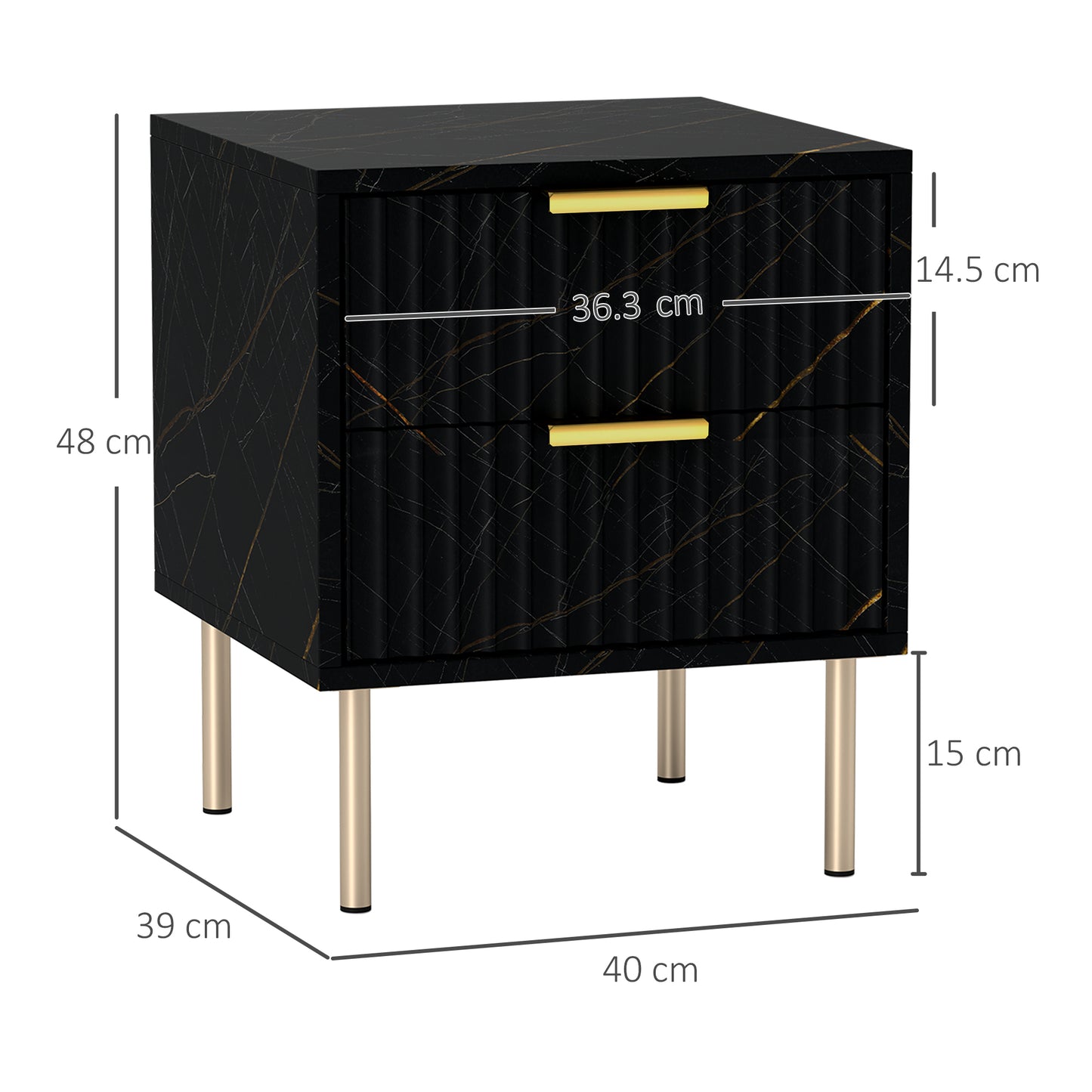 Bedside Table Bedside Cabinet with 2 Drawers for Bedroom, Black