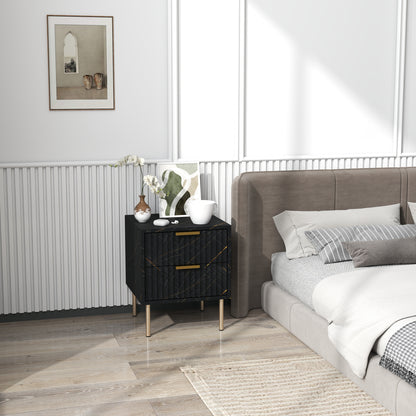 Bedside Table Bedside Cabinet with 2 Drawers for Bedroom, Black