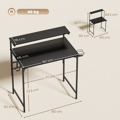 Computer Desk, 80cm Home Office Study Table with Hutch Shelf, Black