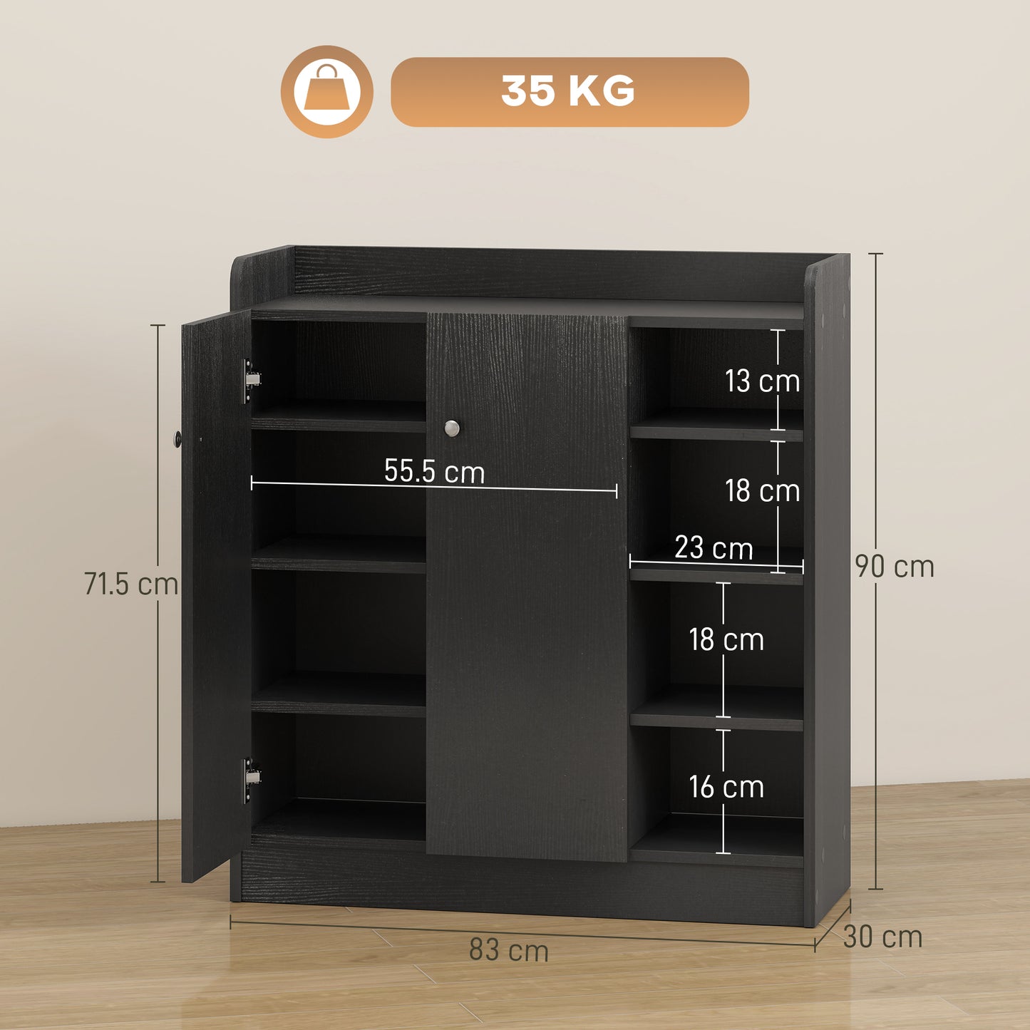 Shoe Storage Cabinet Footwear Rack Stand w/Adjustable Shelves Black