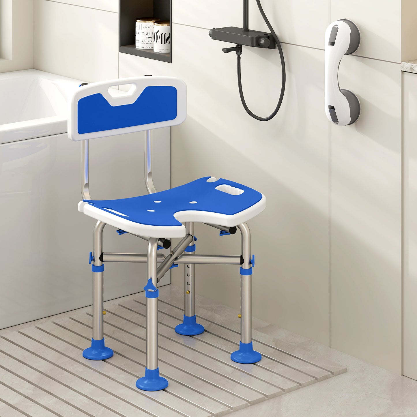 Shower Chair with U-Shaped Cutout, Height Adjustable Shower Chair