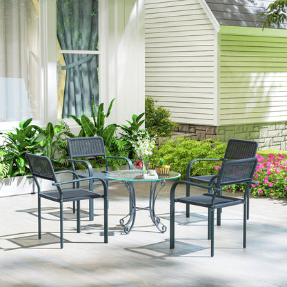 Garden Chairs Set of 4, Stackable & Rattan Effect, Dark Grey