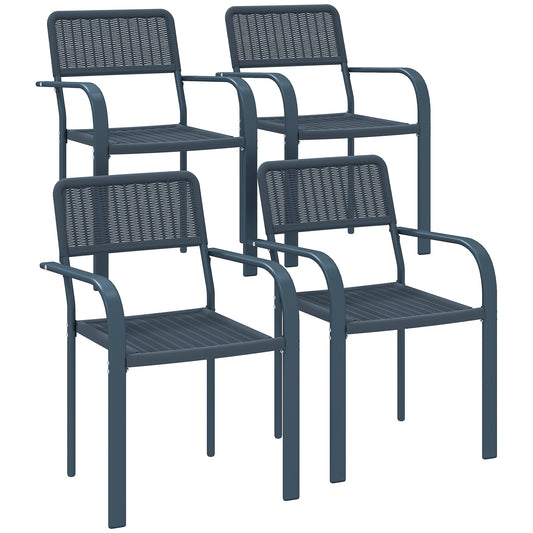 Garden Chairs Set of 4, Stackable & Rattan Effect, Dark Grey