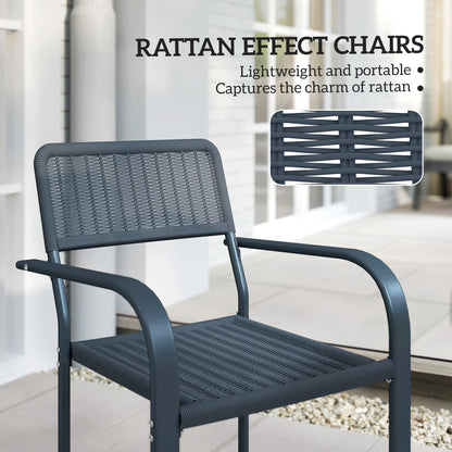 Garden Chairs Set of 4, Stackable & Rattan Effect, Dark Grey