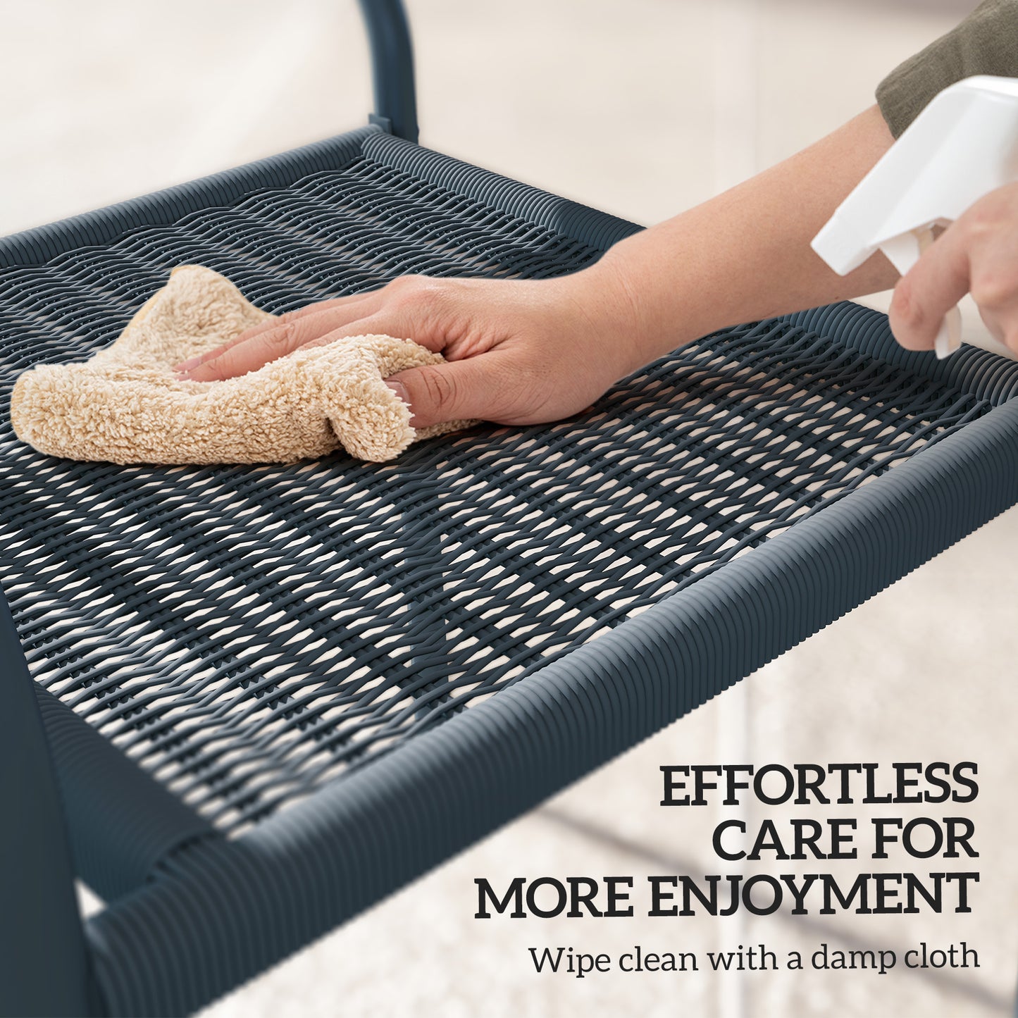 Garden Chairs Set of 4, Stackable & Rattan Effect, Dark Grey