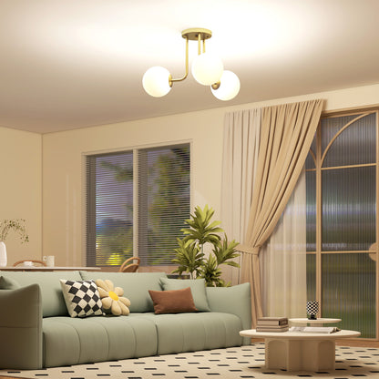 Light Fixture with 3-Light Globe Shades, Modern Ceiling Light, Gold