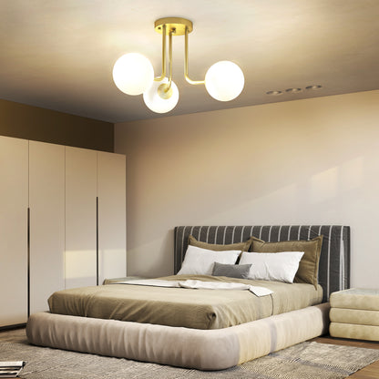 Light Fixture with 3-Light Globe Shades, Modern Ceiling Light, Gold