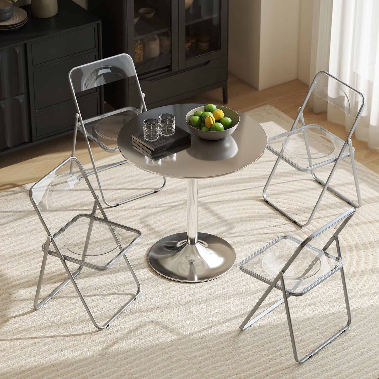 Foldable Chairs with Heavy Duty Steel Frame, Clear