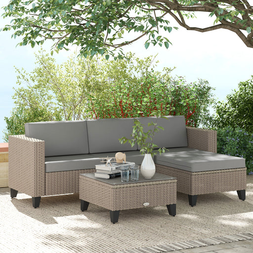 5-Piece Rattan Patio Furniture Set with Corner Sofa, Footstools, Coffee Table, for Poolside, Brown