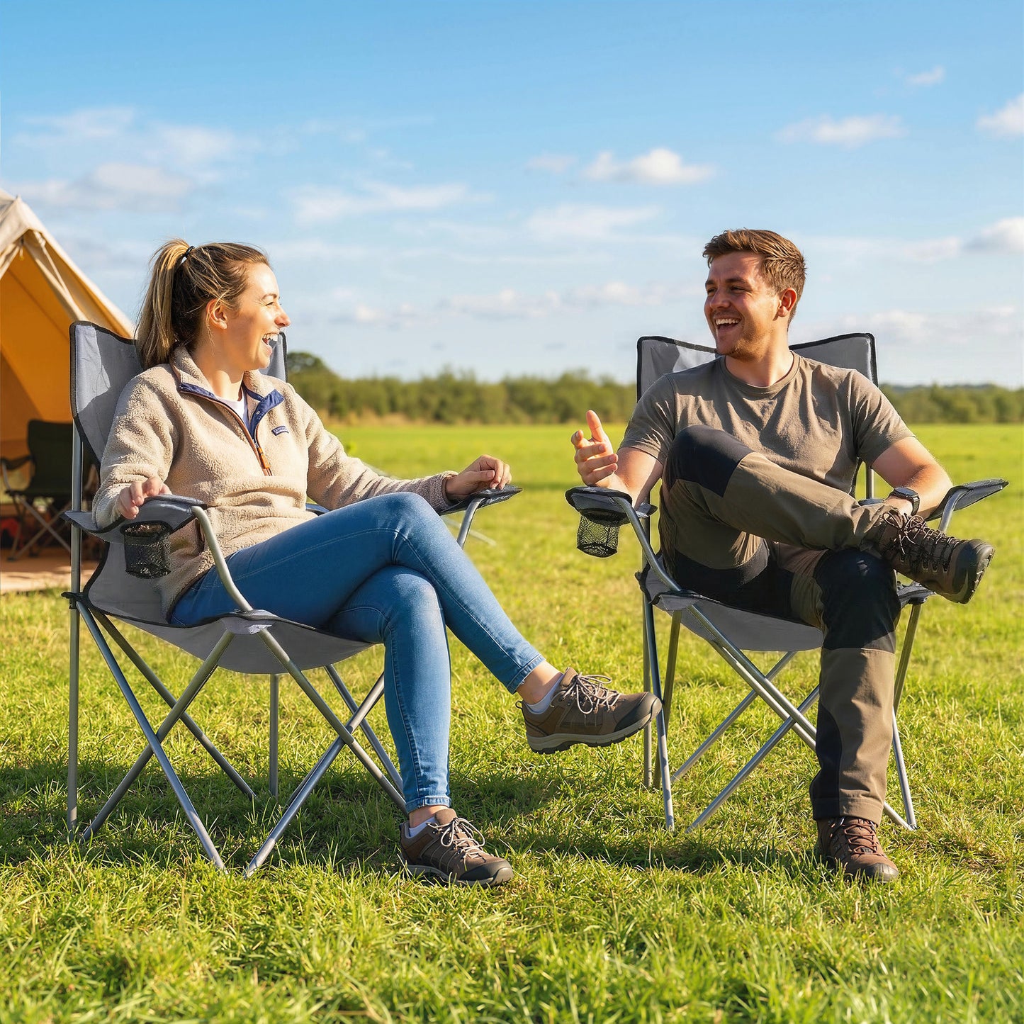 Camping Chair Set of 2 Portable Folding Grey