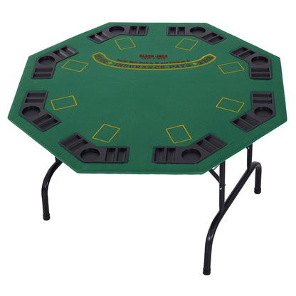 8 Player Folding Games Poker Table with Chip Cup Holder Steel Base Felt Top Octagon Blackjack Green
