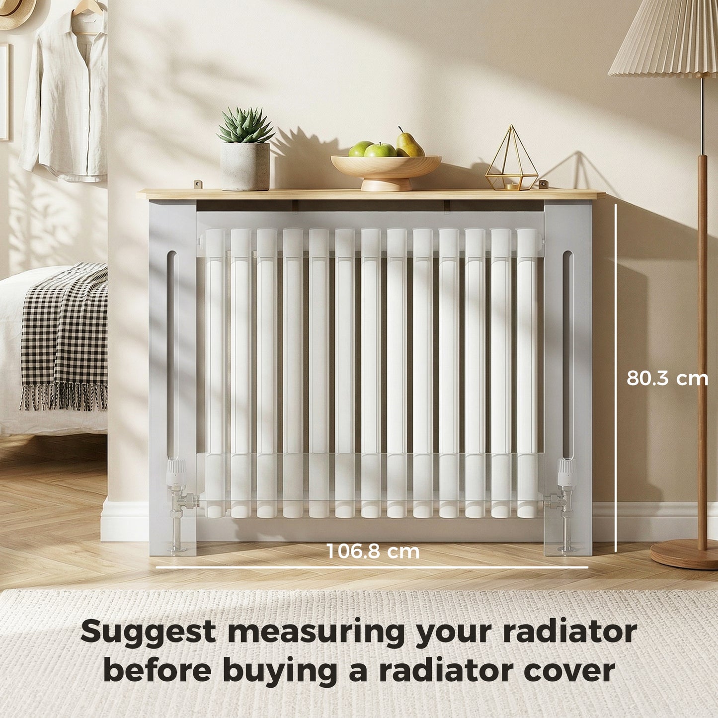 Radiator Cover Painted Slatted MDF Cabinet Lined Grill 112x19x81cm