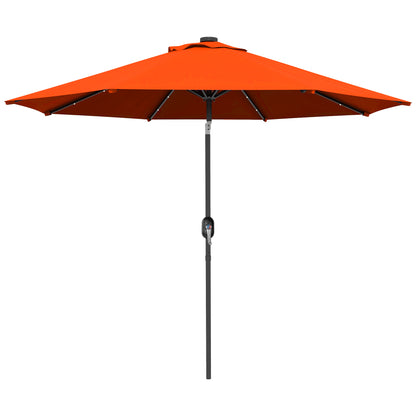2.7m Outdoor Patio Garden Umbrella Parasol with Tilt Crank and 24 LEDs Lights, Orange