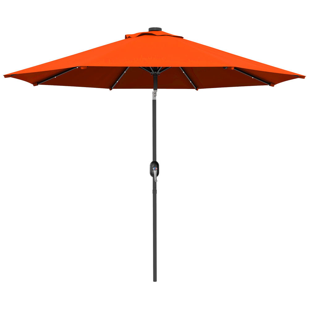 2.7m Outdoor Patio Garden Umbrella Parasol with Tilt Crank and 24 LEDs Lights, Orange