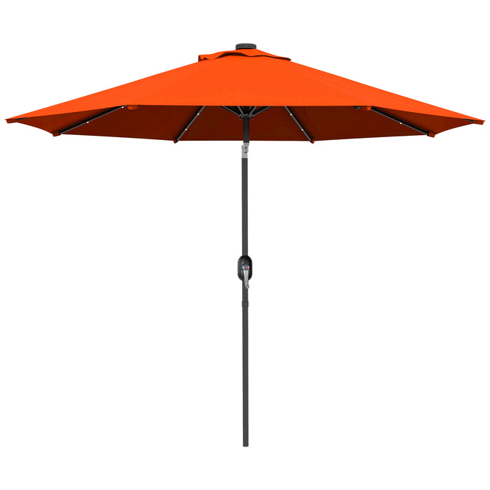 2.7m Outdoor Patio Garden Umbrella Parasol with Tilt Crank and 24 LEDs Lights, Orange