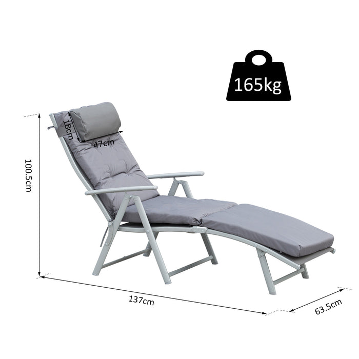 Outdoor Patio Sun Lounger Garden Texteline Foldable Reclining Chair Pillow Adjustable Recliner with Cushion - Grey