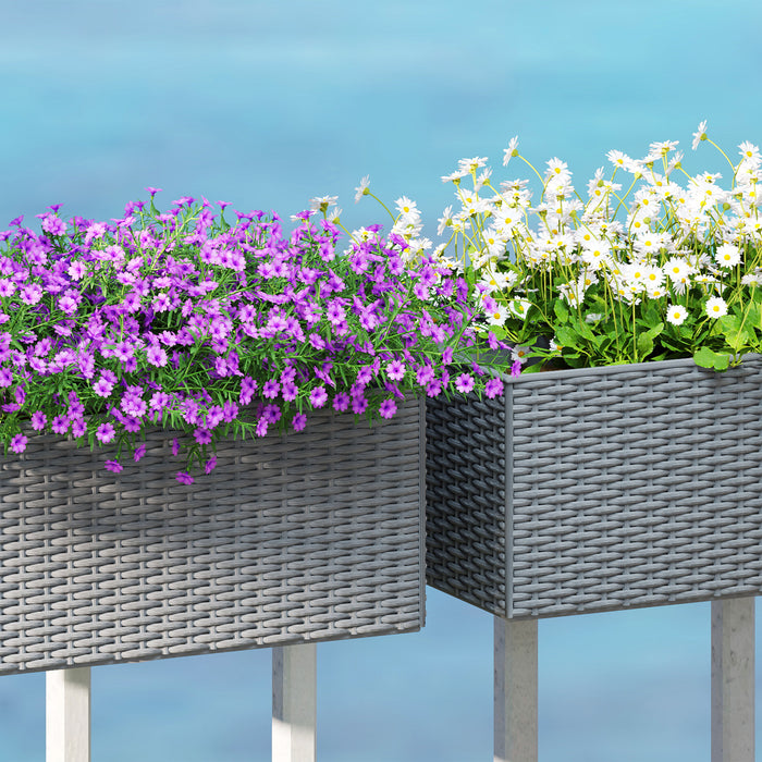 Set of 2 Hanging Flower Boxes, 50 cm Long, Rattan Look, Grey