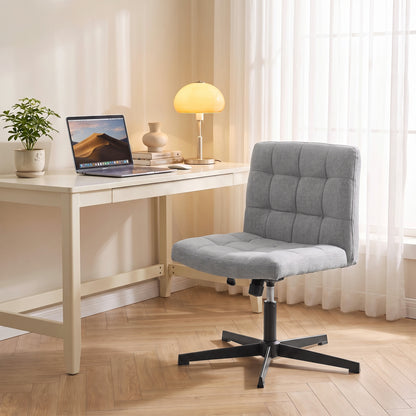 Armless Office Chair, Cross Legged Vanity Chair with Wide Seat, Grey