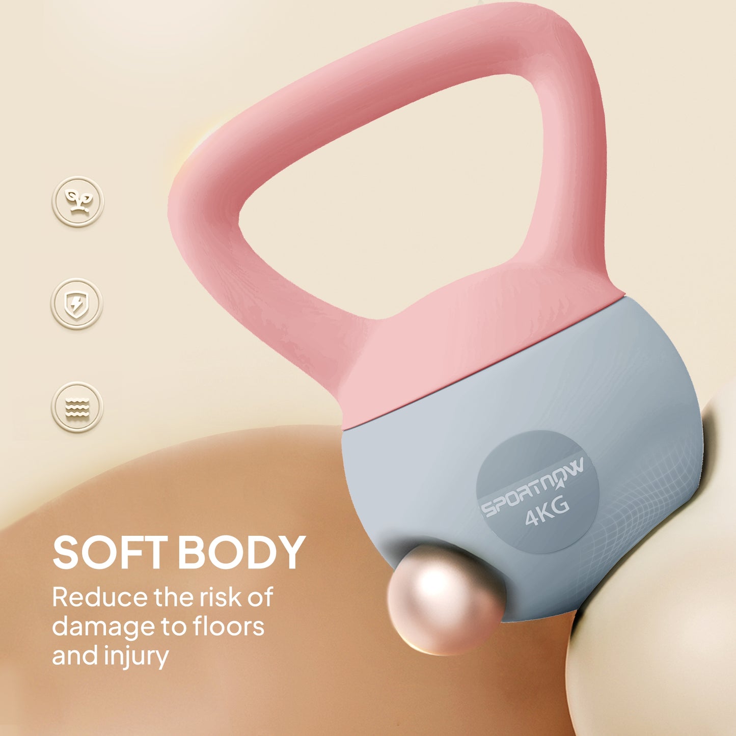 4KG Kettlebell with Soft Body and Non-Slip Handle, Pink and Grey