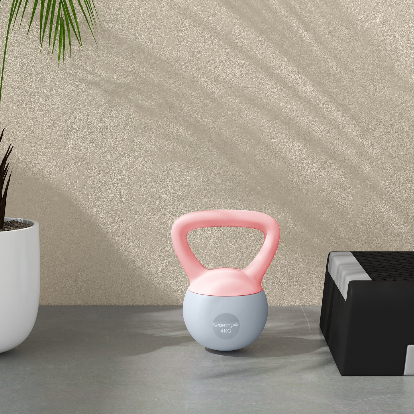4KG Kettlebell with Soft Body and Non-Slip Handle, Pink and Grey