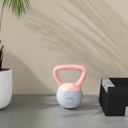 4KG Kettlebell with Soft Body and Non-Slip Handle, Pink and Grey